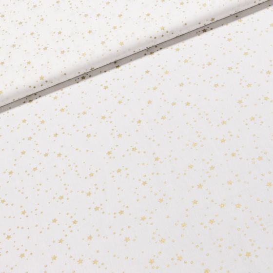 Bavlněné plátno vánoční 20709-051 zlaté různě velké hvězdičky na bílé, š.140cm (látka v metráži)
