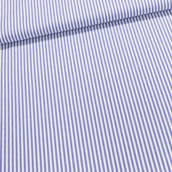 Pravý český bavlněný kanafas JIŘINA P0, 5 02352 proužek 0,5cm, riflově modrý, š.140cm (látka v metráži)