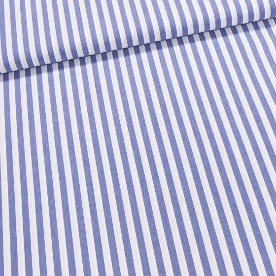 Pravý český bavlněný kanafas JIŘINA P1 02452 proužek 1cm, riflově modrý, š.140cm (látka v metráži)