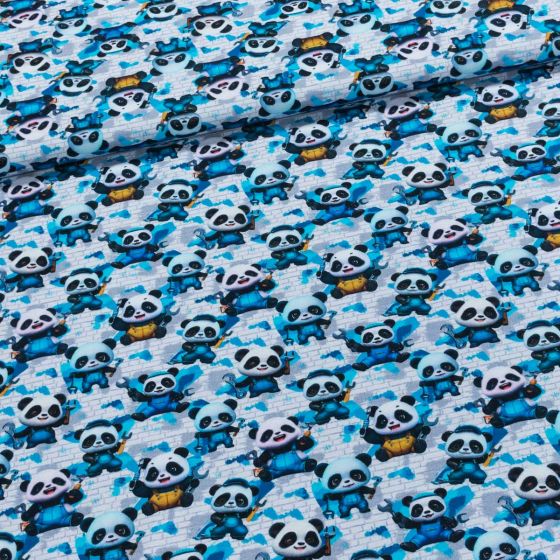 Bavlněný úplet dětský 6-13423 DIGITÁLNÍ TISK modré pandy, š.150cm (látka v metráži)