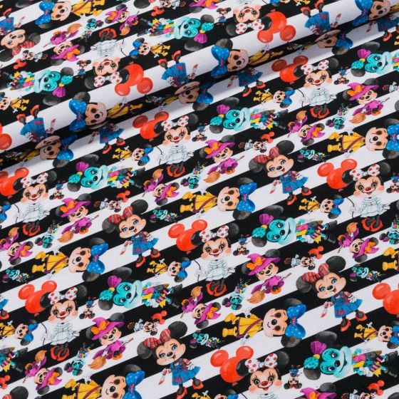 Bavlněný úplet dětský 6-16522 DIGITÁLNÍ TISK veselé myšky na proužku, š.150cm (látka v metráži)