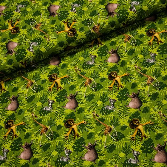 Bavlněný úplet dětský 8617-007 DIGITÁLNÍ TISK MADAGASKAR, zelený, š.140cm (látka v metráži)
