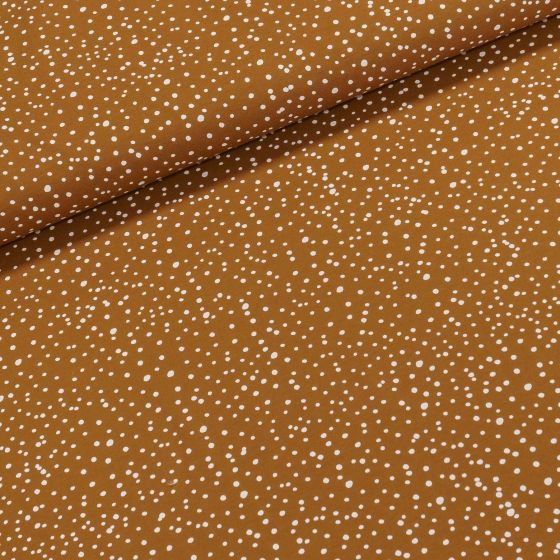 Bavlněný úplet KC1472-053, bílý puntík na karamelové, š.160cm (látka v metráži)