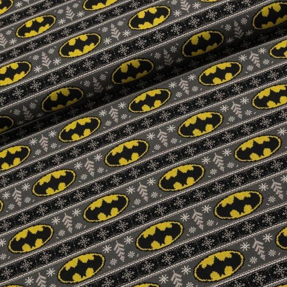 Bavlněný úplet TEPLÁKOVINA 8889154 BATMAN vánoce, žluto-šedá, š.180cm (látka v metráži)