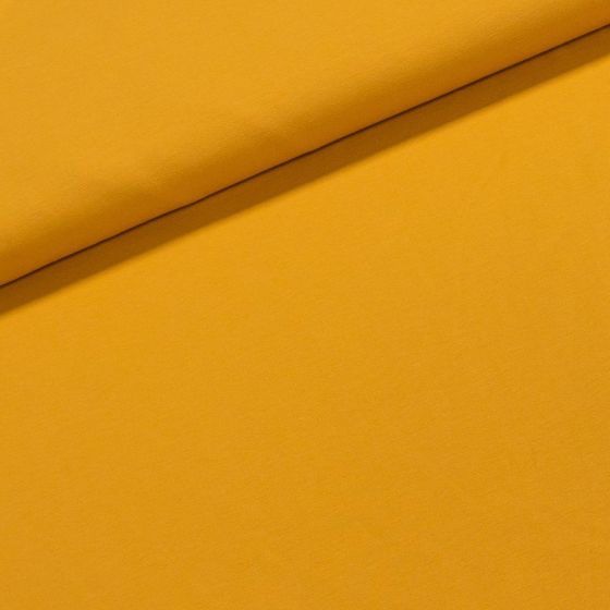 Bavlněný úplet TEPLÁKOVINA  SP-GRETA 2 jednobarevná uni hořčicová, š.185cm (látka v metráži)