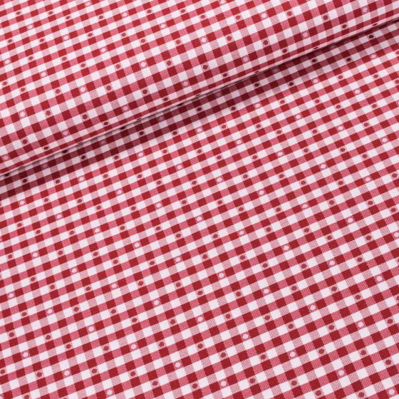 Dekorační látka / ubrusovina 63025/21 vínová kostka s puntíky, šířka 140cm (látka v metráži)