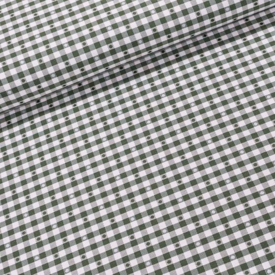 Dekorační látka / ubrusovina, zelená kostka s puntíky, šířka 140cm (látka v metráži)