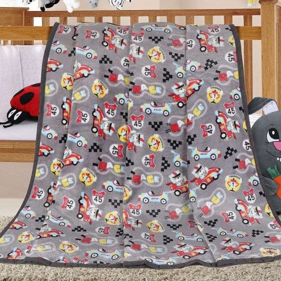 Dětská deka ELLA KORALL MICRO ČERVENÁ AUTÍČKA, šedá, 100x155cm