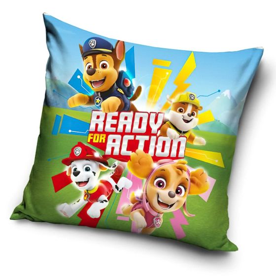 Dětský polštářek TLAPKOVÁ PATROLA READY FOR ACTION, zeleno-modrý 40x40cm