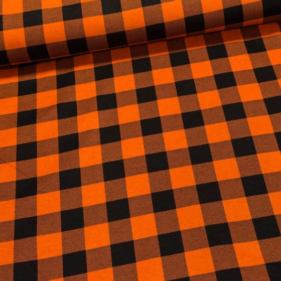 Flanel bavlněný K-06 oranžovo-černá kostka, š.150cm (látka v metráži)