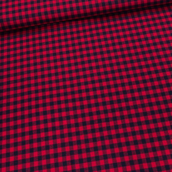 Flanel směsový tkaný / oboustranný, červeno-černá kostička, š.150cm (látka v metráži)