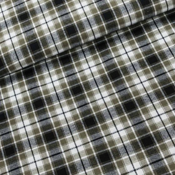 Flanel tkaný / barchet, oboustranný 15, khahi-bilé káro, š.150cm (látka v metráži)