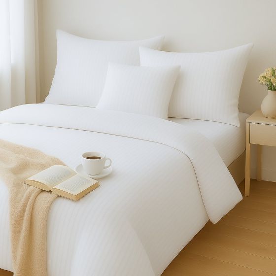 Hotelové povlečení HOTEL STRIPE – damašek, proužek 1 cm, bílá, 140×200 + 70×90 cm, hotelový uzávěr