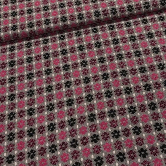 Kabátovina 9111/02 růžové květy na šedé, š.150cm (látka v metráži)