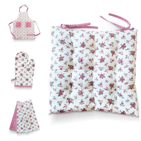 Kuchyňský set KYTKY QK kytičky na bílé (více možností)