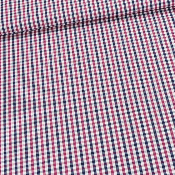 Košilovina bavlněná / batist, černo-vínovo-smetanová kostka, š.150cm (látka v metráži)