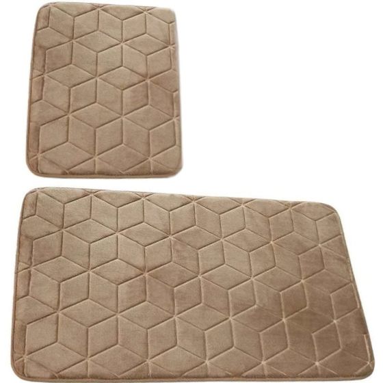 Koupelnová souprava mikrovlákno SUMBA, geometrický vzor, béžová, 75x45cm (předložka) + 45x35cm (na WC)