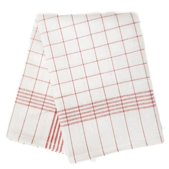 Kuchyňská utěrka ČERVENO / BÍLÁ, károvaná, 55% bavlna + 45% len, 1 kus, 50x70cm