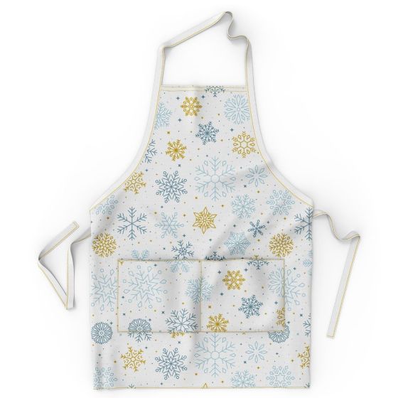 Kuchyňská zástěra vánoční QK-197, modré a béžové vločky 60x75cm