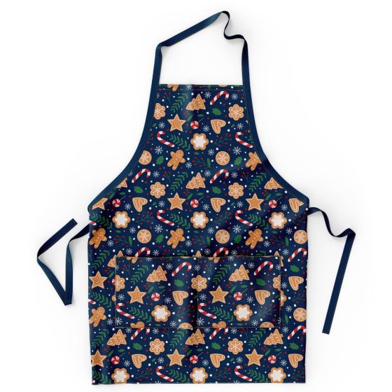 Kuchyňská zástěra vánoční QK-201, perníčky na tmavě modré 60x75cm