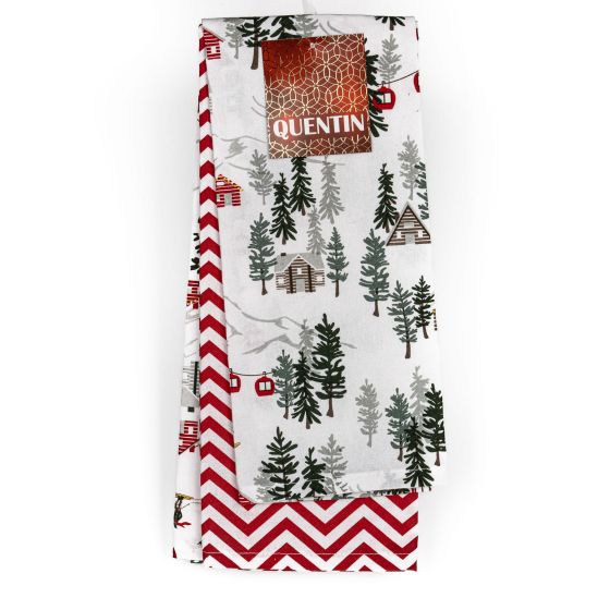 Kuchyňské utěrky vánoční AK-3944, na horách, zig zag, bílo-červená 2 kusy, 40x60cm