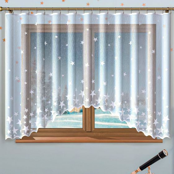 Kusová záclona STARS, jednobarevná bílá, hvězdy vánoční, (více rozměrů)