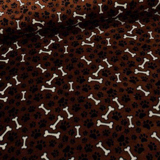 Mikroflanel / flanel fleece 6421 89, kostičky a tlapky na rezavé, š.150cm, (látka v metráži)