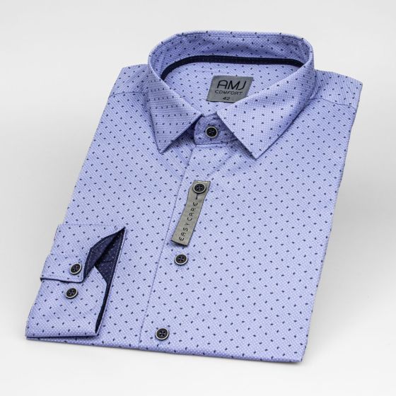 Pánská košile AMJ bavlněná, modrá vzorovaná, VDBR1296, dlouhý rukáv, regular fit