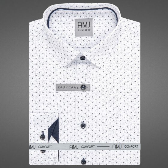 Pánská košile AMJ bavlněná, bílá s tmavě modrými tečkami VDBR1416, dlouhý rukáv (regular + slim-fit + prodloužená délka)