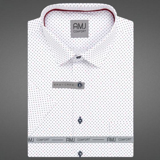 Pánská košile AMJ bavlněná, bílá, modré a červené kosočtverce, VKBR1379, krátký rukáv, (regular + slim fit)