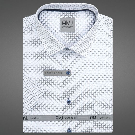 Pánská košile AMJ bavlněná, bílá, modré čárky, VKBR1442, krátký rukáv, (regular + slim fit)