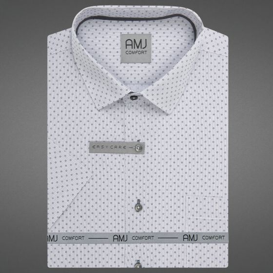 Pánská košile AMJ bavlněná, světle šedá s puntíky / tečkami, VKBR1444, krátký rukáv, (regular + slim fit)