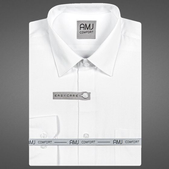 Pánská košile AMJ bavlněná, bílá s vetkávaným vzorem VKB1154, krátký rukáv (regular + slim-fit)