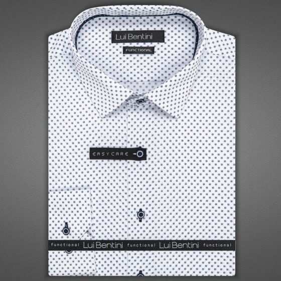Pánská košile Lui Bentini FUNCTIONAL z lyocellu (na léto), bílá s tmavě modrými kolečky s tečkami LDF238, dlouhý rukáv, (regular + slim fit)