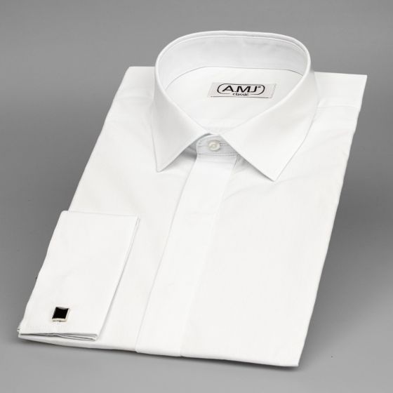 Pánská košile AMJ na manžetové knoflíčky, bílá JDA018MK, dlouhý rukáv