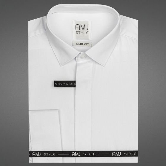 Pánská košile AMJ na manžetové knoflíčky, bílá s vytkávaným vzorem VDSA001MK, dlouhý rukáv, slim fit