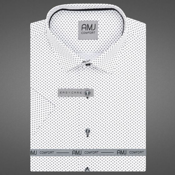 Pánská košile AMJ bavlněná, bílá se slzičkami VKBR1274, krátký rukáv, regular fit