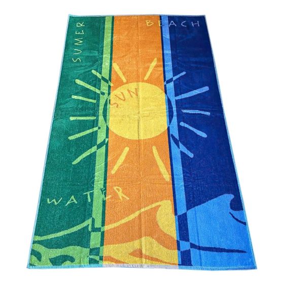 Plážová osuška 01 SLUNCE, modro-zeleno-žlutá, froté, 100x160cm