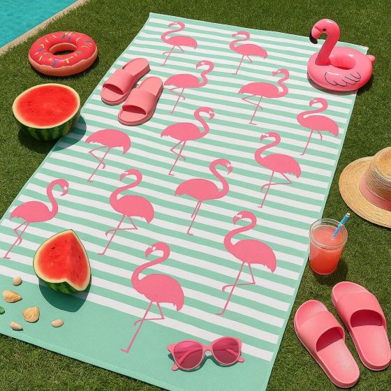 Plážová osuška PLAMEŇÁCI, růžová, froté, 90x170cm