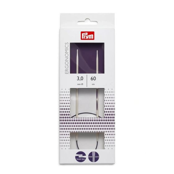 Pletací jehlice PRYM ERGO 215602, ergonomické plastové, kruhové, 1 kus, délka 60cm, velikost 3mm