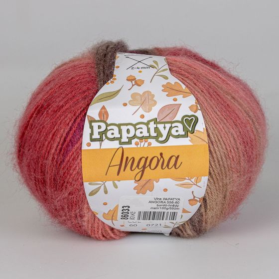 Pletací příze Vlnika PAPATYA ANGORA 556-60 bordó-hnědý melír, efektní, 100g/550m