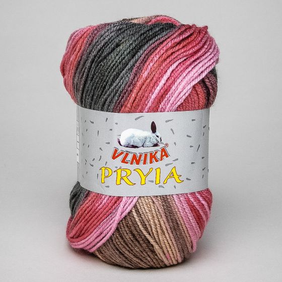Pletací příze Vlnika PRYIA 103 hnědo-růžová, melírovaná, 100g/245m