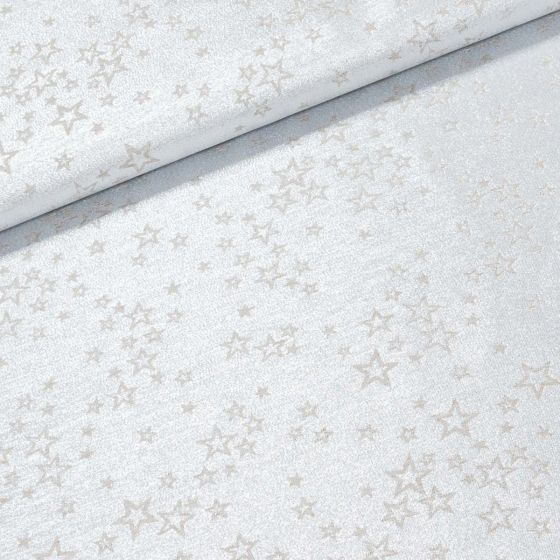 Polyesterové plátno s teflonovou úpravou / ubrusovina vánoční ESTER 2 oboustranná, hvězdičky, béžová / stříbrná, š.190cm (látka v metráži)