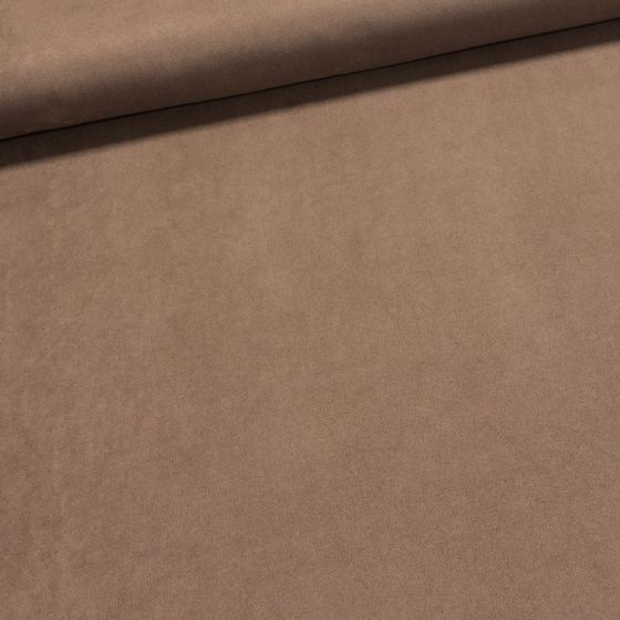 Polyesterový úplet 8010-007 UNI jednobarevný světle hnědý, vzhled broušené kůže, š.150cm (látka v metráži)