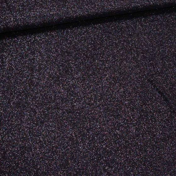 Polyesterový úplet LUREX 1555/05 UNI jednobarevný černý / stříbrný se třpytkami, š.150cm (látka v metráži)