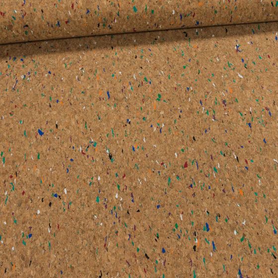 Potahová látka, korková látka CORTEX COLOR s textilním podkladem, béžová s barevnými prvky, š.140cm, 215g/m2 (látka v metráži)