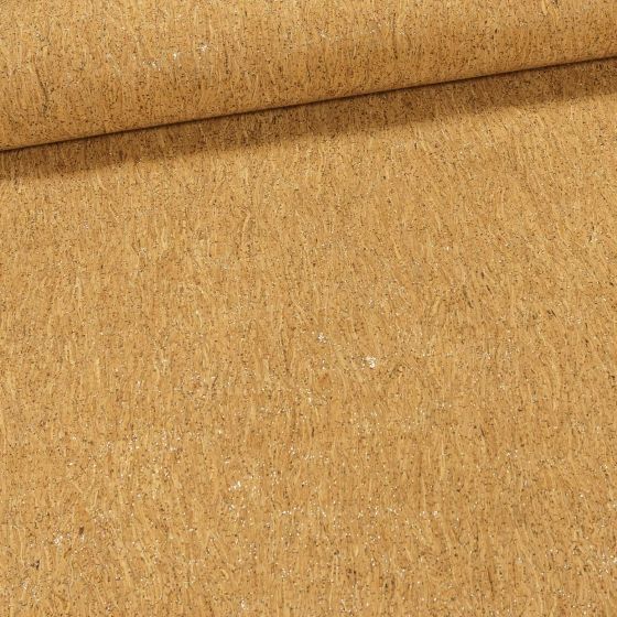 Potahová látka, korková látka CORTEX PLATA s textilním podkladem, béžová se zlatými třpytkami, š.140cm, 215g/m2 (látka v metráži)