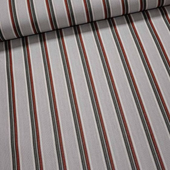 Potahové akrylové plátno (dralon, teflon) na zahradní nábytek, terakota a khaki proužek na světle šedé, š.140cm (látka v metráži)