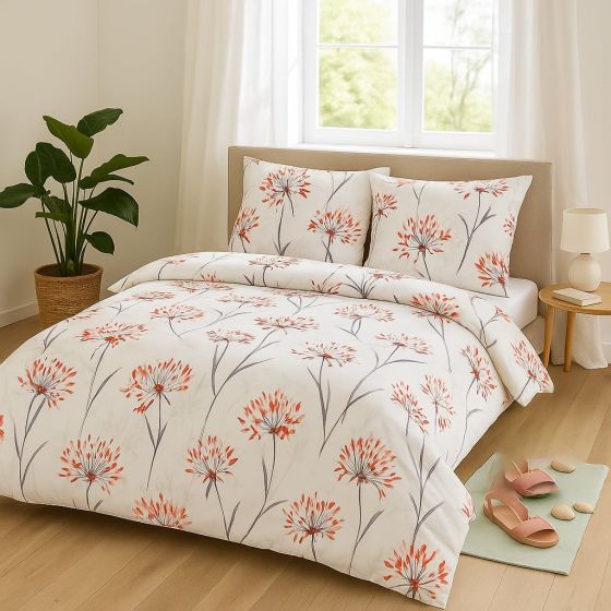 Povlečení ADELINE, květinový vzor na bílé, bavlněný mako satén, 140x200cm + 70x90cm