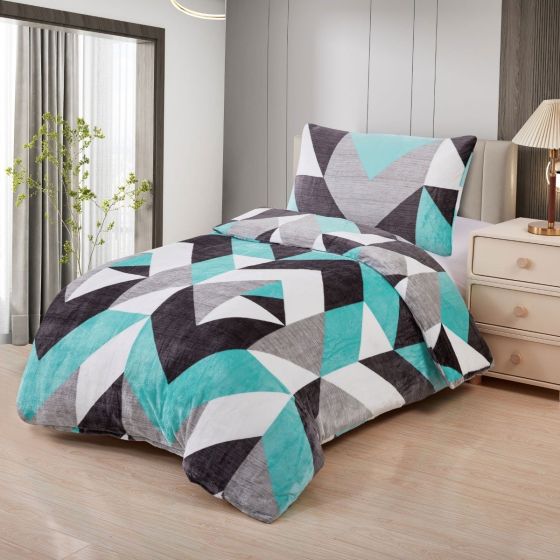 Povlečení ABSTRACT TYRKYS geometrický vzor, tyrkysovo-šedé, mikroflanel, 140x200cm + 70x90cm